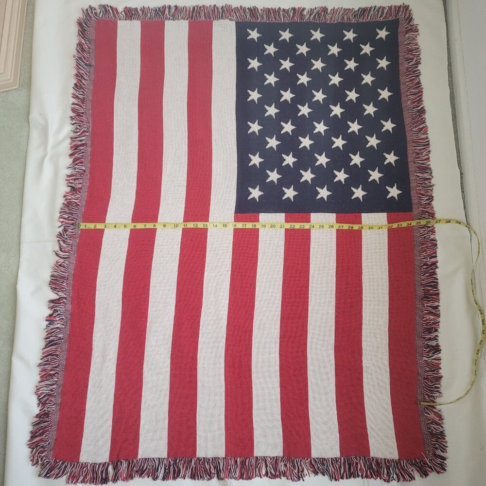 Classics Simply Country Cotton U.S. Flag Patriotic Afghan Throw Blanket 48x36 - Picture 8 of 9